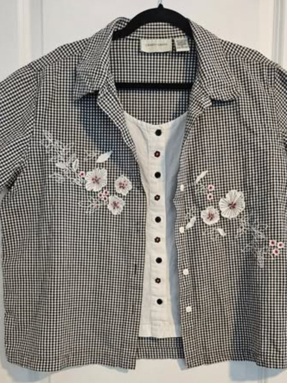 Lemon Grass XL Gingham Layered Top with Floral Embroidery